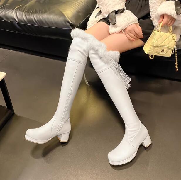 レディースブーツロングブーツニーハイブーツファーブーツ大きいサイズ小さいサイズ22cm29cm長靴合皮裏起毛ロング丈秋冬太ヒール5cmミドルヒール