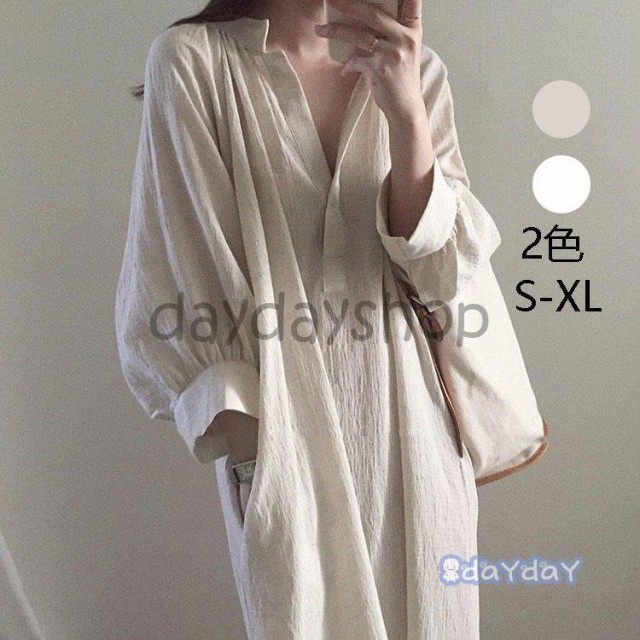 ワンピース レディース 20 30 40代ワンピース 夏 九分袖ワンピース きれいめワンピース オシャレ体型カバー 綿麻混 妊婦服着痩せ 通勤 結の通販は