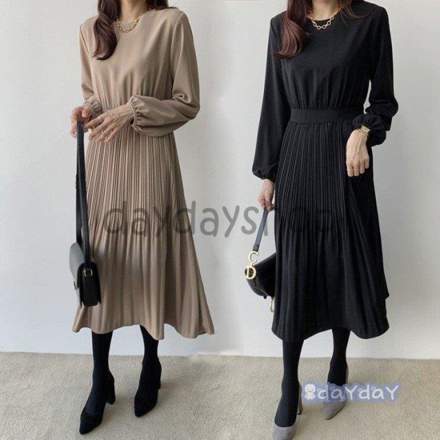 ワンピース レディース きれいめ シフォンプリーツスカート春秋 長袖 上品 ワンピース 大きいサイズ 韓国風 おしゃれ着痩せ 新品通勤結婚の通販は 5,762円