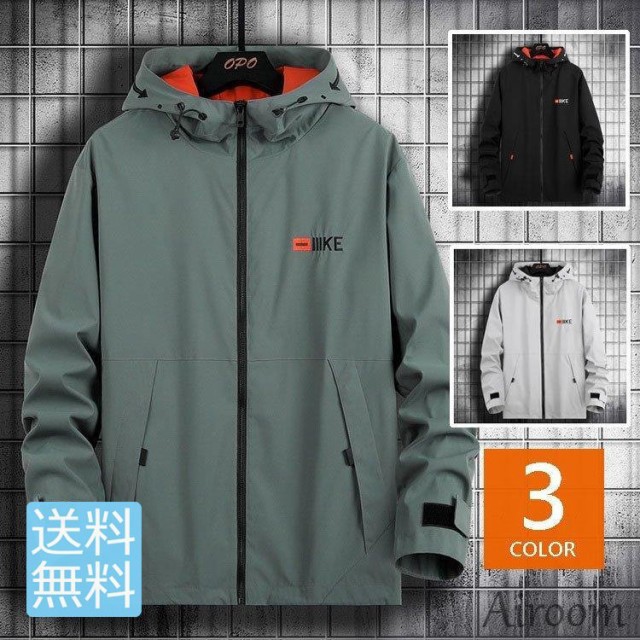 ウィンドブレーカー メンズ ジャケット マウンテンパーカー ジップアップ 英文字 アウター フード付き 春秋 スポーツ 通学 通勤 カッコイの通販は