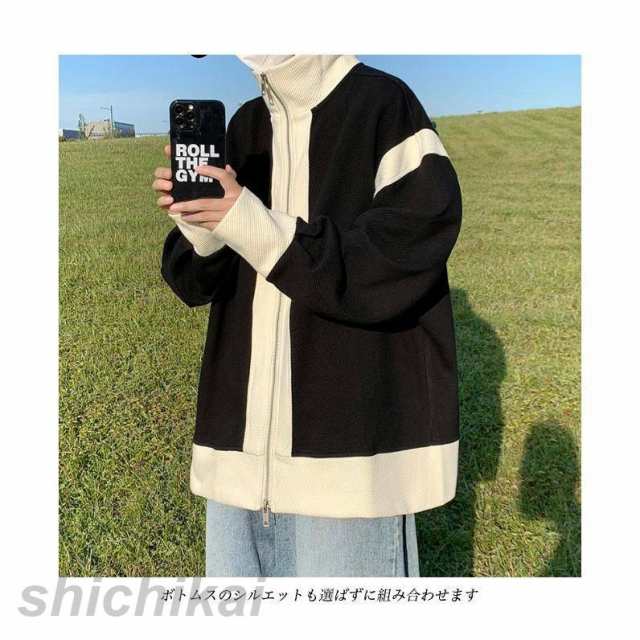 ジャケット メンズ 秋 春 アウター 長袖 スプリングコート オーバーサイズ 色切り替え ショートコート ジップアップ 立ち襟 ステンカラーコートの通販は
