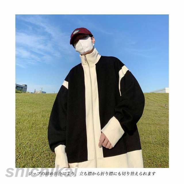 ジャケット メンズ 秋 春 アウター 長袖 スプリングコート オーバーサイズ 色切り替え ショートコート ジップアップ 立ち襟 ステンカラーコートの通販は