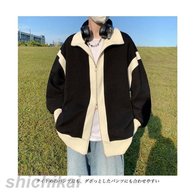 ジャケット メンズ 秋 春 アウター 長袖 スプリングコート オーバーサイズ 色切り替え ショートコート ジップアップ 立ち襟 ステンカラーコートの通販は
