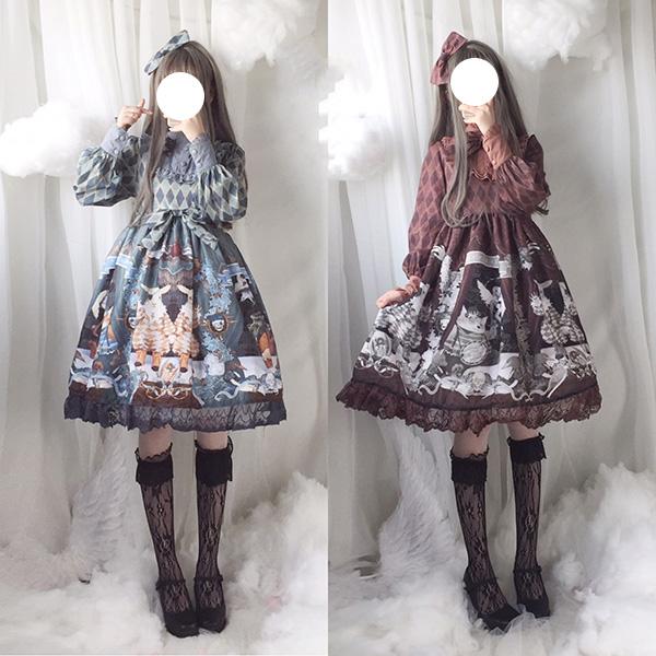 ワンピース ロリータ レディース ロリータ ワンピース 春秋 コスプレ ロリータ風ワンピ lolita ミディアム 日系 女子中高生 可愛い クラシカル ゴシック コスチューム 長袖 姫様 兎プリント 2点セット 送料無料の通販は