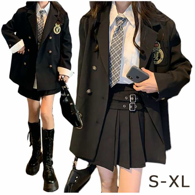入学式 卒業式 スーツ 女の子 4点セット 大きいサイズ 韓国 制服 ブレザー 高校生 中学生 小学生 フォーマルスーツ プレザー 子供スーツ ジュニアスーツ ネクタイ ジャケット シャツ スカート 発表会 ブラック 黒の通販は