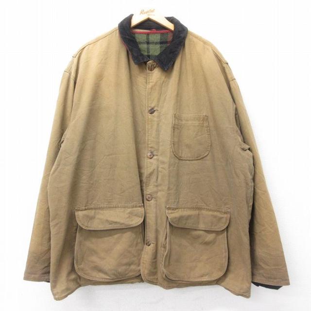 古着 ジェイクルー J.CREW 長袖 カバーオール メンズ 90年代 90s ダック地 襟コーデュロイ 大きいサイズ ロング丈 コットン 茶 中古 古着