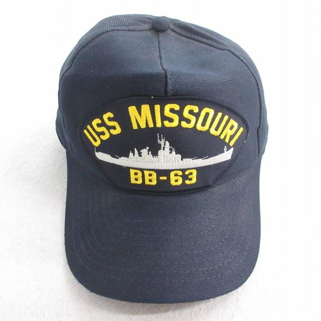 中古 キャップ 90年代 90s USS MISSOURI BB-63 刺繍 USA製 紺 ネイビー 中古 古着