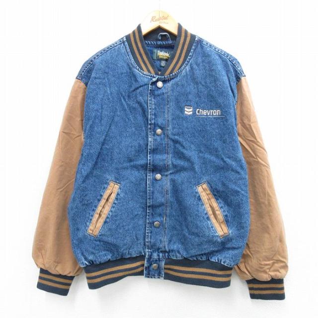 古着 Dunbrooke 長袖 デニム ジャケット メンズ 90年代 90s Chevron ツートンカラー 紺 ネイビー Lサイズ 中古 アウター 中古 古着
