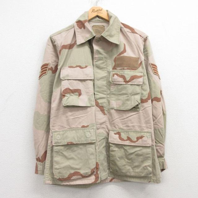 古着 長袖 ミリタリー ジャケット メンズ 90年代 90s コンバット デザートカモ USA製 ベージュ カーキ 迷彩 Mサイズ 中古 アウ 中古 古着