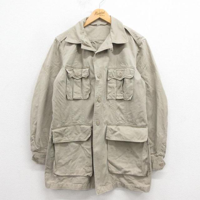 古着 長袖 ビンテージ ミリタリー 上衣 メンズ 60日付け 60s 開襟 明けひろげ色合い ベージュ カーキ spe L大きさ 中古 アウ 中古 古着