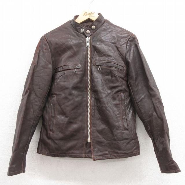 古着 長袖 ビンテージ レザー ジャケット メンズ 70年代 70s シングルライダース USA製 タロン こげ茶 ブラウン 内側ボア spe  中古 古着