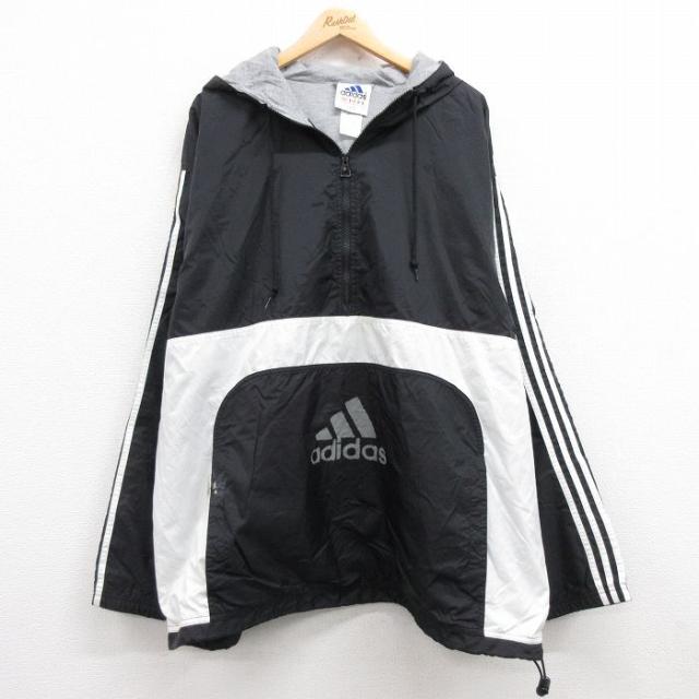 古着 アディダス adidas 長袖 ハーフジップ ナイロン ジャケット パーカー メンズ 90年代 90s ビッグロゴ 大きいサイズ ロング 中古 古着