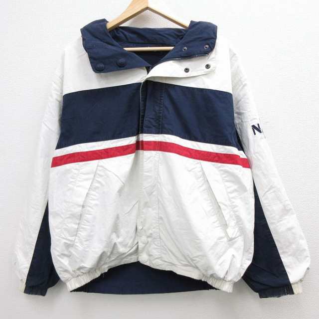 古着 ノーティカ NAUTICA 長袖 セーリング ジャケット メンズ 90年代 90s ワンポイントロゴ リバーシブル 大きいサイズ コットン 白他  ホ｜au PAY マーケット