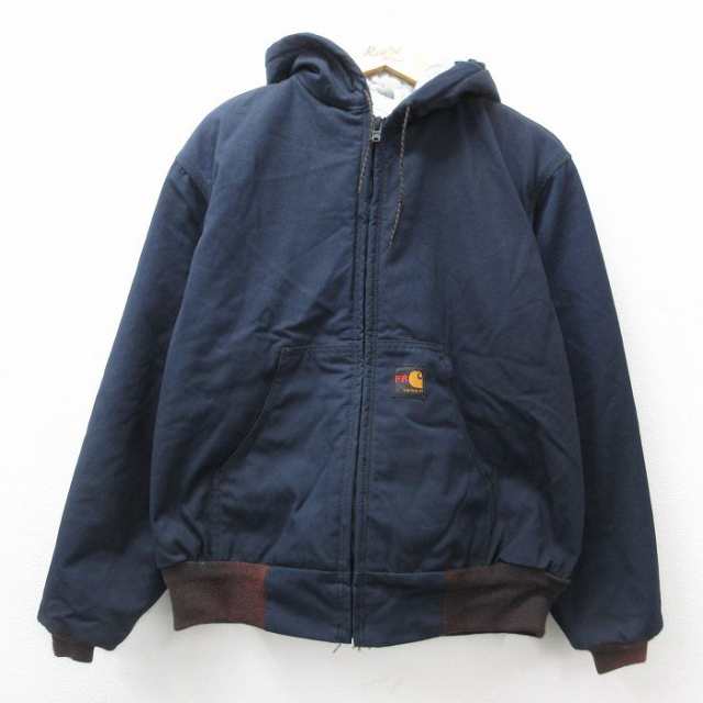 古着 カーハート Carhartt 長袖 アクティブ ジャケット パーカー メンズ 90年代 90s USA製 紺 ネイビー 内側キルティング spe 中古 古着