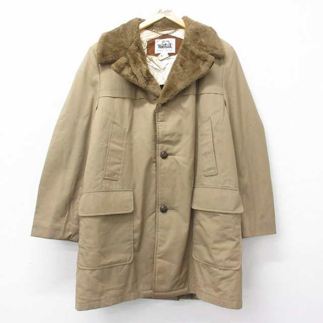 古着 ウールリッチ WOOLRICH 長袖 コート メンズ 80年代 80s 大きいサイズ ロング丈 ベージュ カーキ 内側ボア XLサイズ 中古 中古 古着