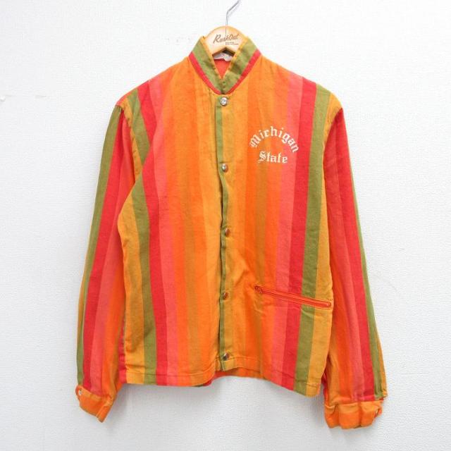 古着 チャンピオン Champion 長袖 ジャケット メンズ 60年代 60s ランナーズタグ ミシガン コットン オレンジ他 ストライプ sp 中古 古着