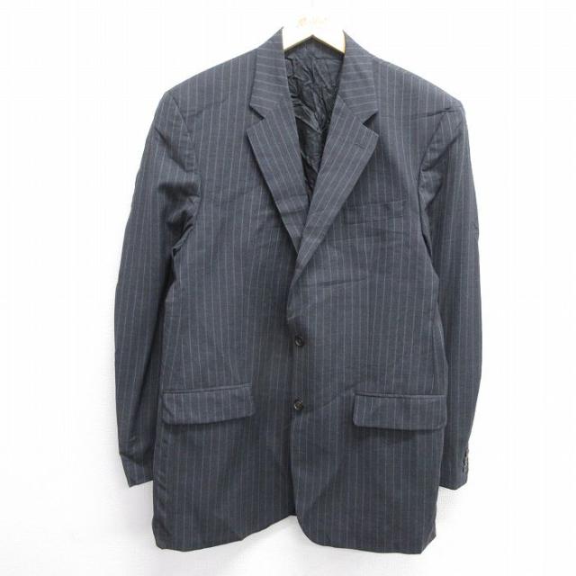 古着 ラルフローレン Ralph Lauren 長袖 ブランド テーラード ジャケット メンズ ロング丈 ウール 濃グレー ストライプ Lサイ 中古 古着