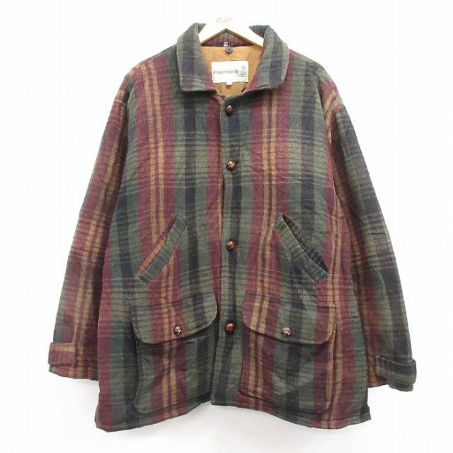 古着 長袖 ウール ジャケット メンズ 00年代 00s 大きいサイズ ロング丈 緑他 グリーン チェック 内側キルティング XLサイズ  中古 古着の通販は 5,428円