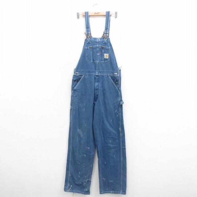 古着 カーハート Carhartt オーバーオール メンズ 90年代 90s コットン USA製 紺 ネイビー デニム spe W34 中古 ボトムス 中古 古着