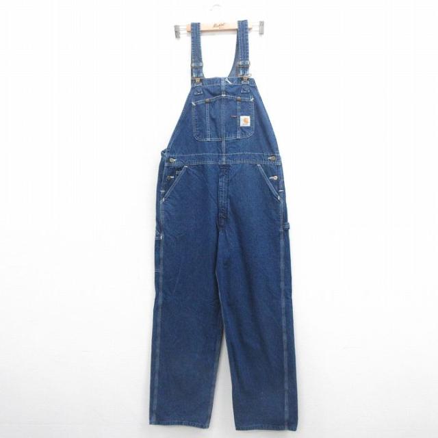古着 カーハート Carhartt オーバーオール メンズ 大きいサイズ 濃紺 ネイビー デニム W40 中古 ボトムス 中古 古着