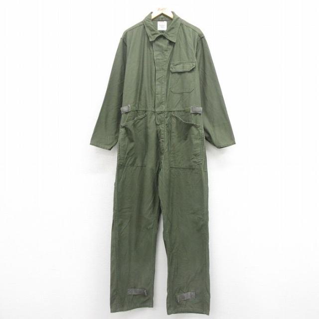 古着 長袖 ミリタリー ツナギ メンズ 90年代 90s 大きいサイズ コットン USA製 濃緑 グリーン spe W40 中古 オールインワン ボ 中古 古着
