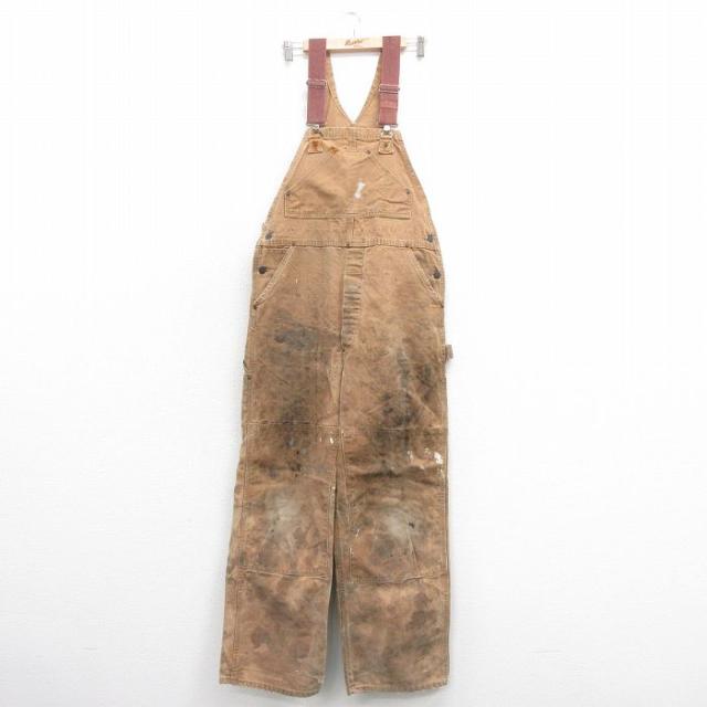 古着 カーハート Carhartt オーバーオール メンズ 80年代 80s ダブルニー ダック地 コットン USA製 茶 ブラウン spe W36 中古  中古 古着