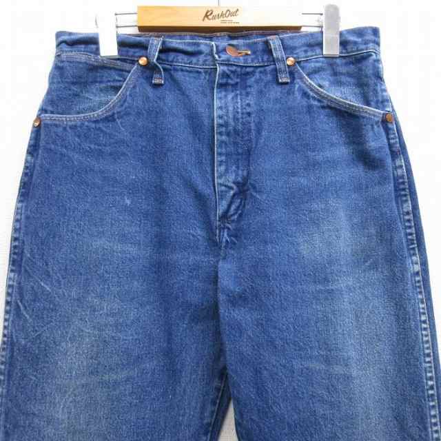 古着 ラングラー Wrangler ジーンズ メンズ 90年代 90s ワンポイントロゴ ヒゲ コットン USA製 紺 ネイビー デニム W32 中古  中古 古着｜au PAY マーケット