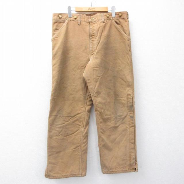 古着 カーハート Carhartt パンツ メンズ 90年代 90s ダック地 コットン USA製 茶系 ブラウン 内側キルティング spe W38 中古  中古 古着