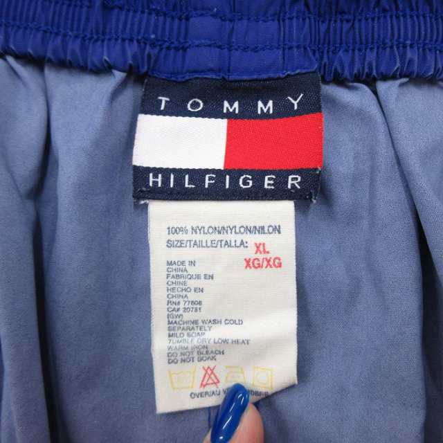 古着 トミーヒルフィガー TOMMY HILFIGER ブランド ナイロン パンツ メンズ 90年代 90s ワンポイントロゴ 紺他 ネイビー W38  中古 古着｜au PAY マーケット