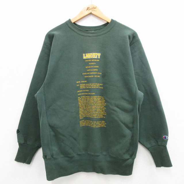 古着 長袖 チャンピオン Champion リバースウィーブ メンズ 90年代 90s LIBERTY クルーネック USA製 緑 グリーン Lサイズ 中古 中古 古着