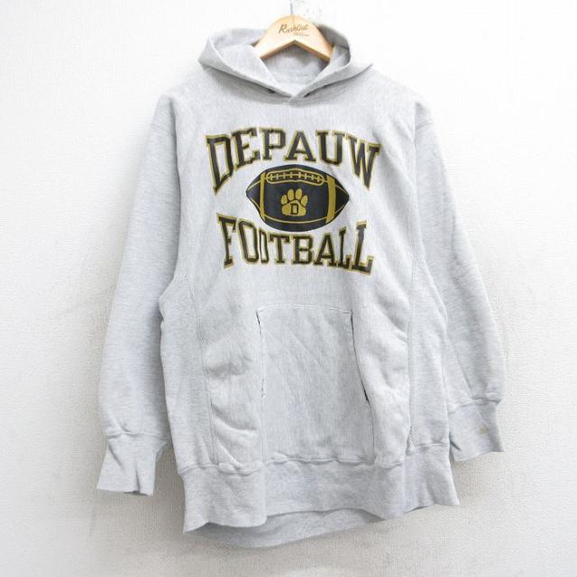 古着 長袖 チャンピオン Champion リバースウィーブ パーカー メンズ 80年代 80s デポウ フットボール USA製 薄グレー 霜降り  中古 古着