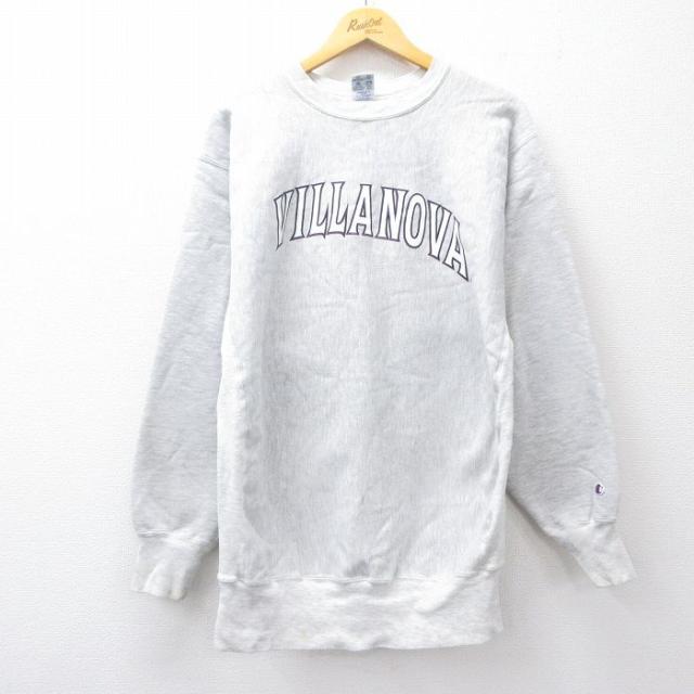 古着 長袖 チャンピオン Champion リバースウィーブ メンズ 90年代 90s ヴィラノヴァ クルーネック 薄グレー 霜降り XLサイズ  中古 古着
