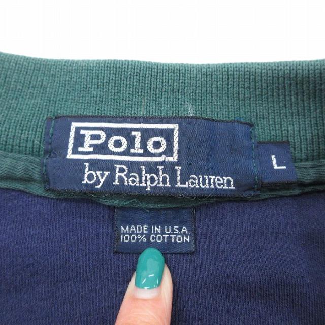 古着 ラルフローレン Ralph Lauren 長袖 ブランド ポロ シャツ メンズ 90年代 90s ワンポイントロゴ コットン USA製 濃紺他 ネ 中古 古着_3