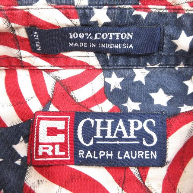 古着 ラルフローレン Ralph Lauren チャップス 半袖 ブランド シャツ メンズ 90年代 90s 星条旗 コットン ボタンダウン 赤他 中古 古着_4