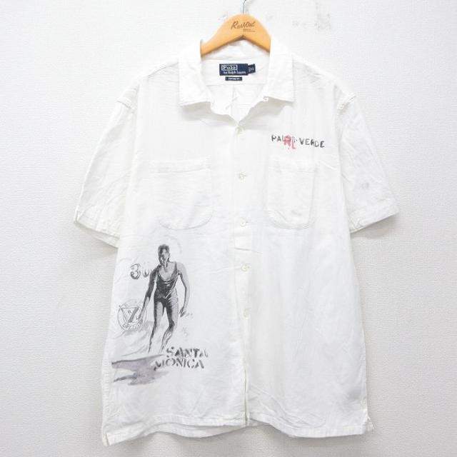古着 ラルフローレン Ralph Lauren 半袖 ブランド シャツ メンズ 90年代 90s ランチョパロスベルデス サンタモニカ 白 ホワイ 中古 古着