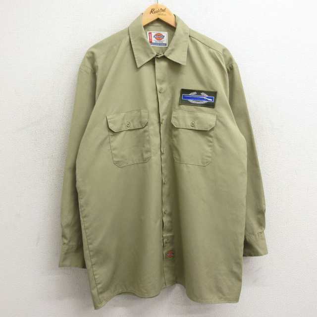 古着 ディッキーズ Dickies 長袖 ワーク シャツ メンズ 銃 ロング丈