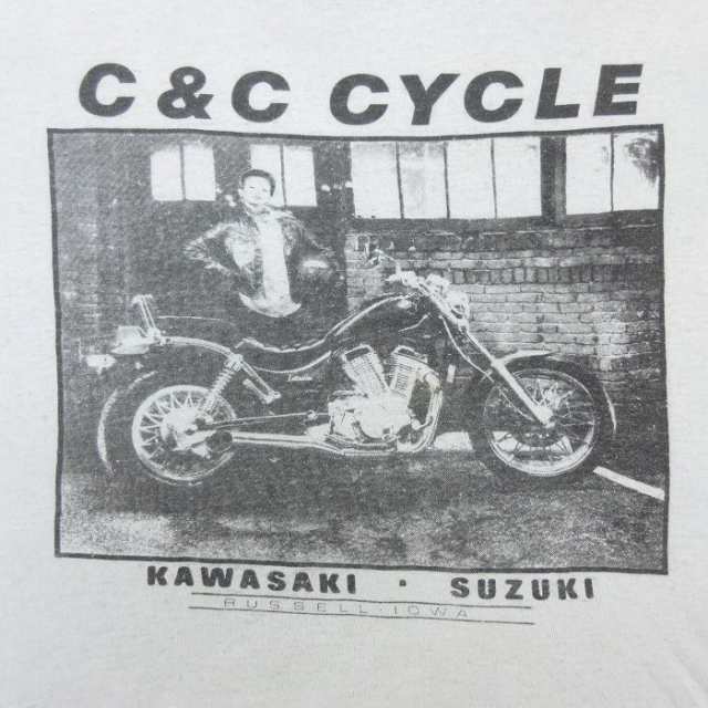 古着 半袖 ビンテージ Tシャツ メンズ 70年代 70s C&C CYCLE バイク スズキ カワサキ クルーネック USA製 薄紺 ネイビー  spe L 中古 古着｜au PAY マーケット