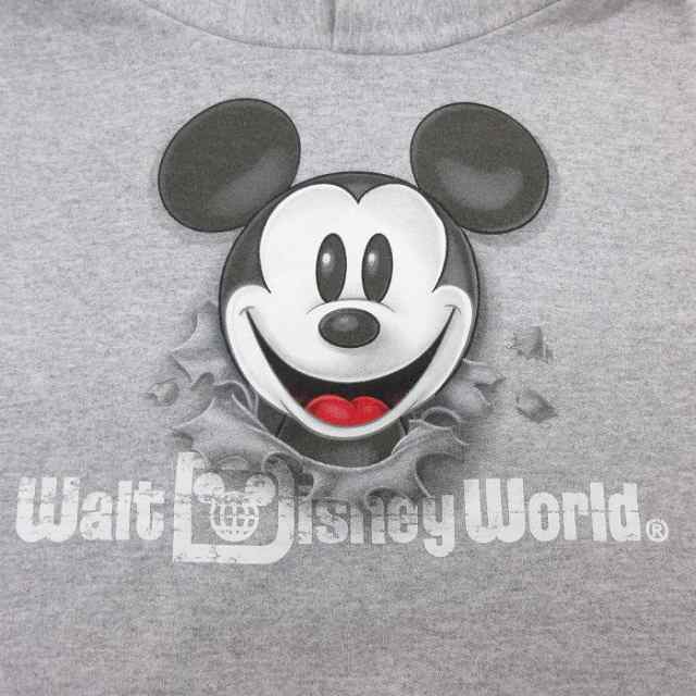 古着 ヘインズ Hanes 長袖 スウェット パーカー メンズ ディズニー DISNEY ミッキー MICKEY MOUSE 両面プリント グレー  霜降り 中古 古着｜au PAY マーケット