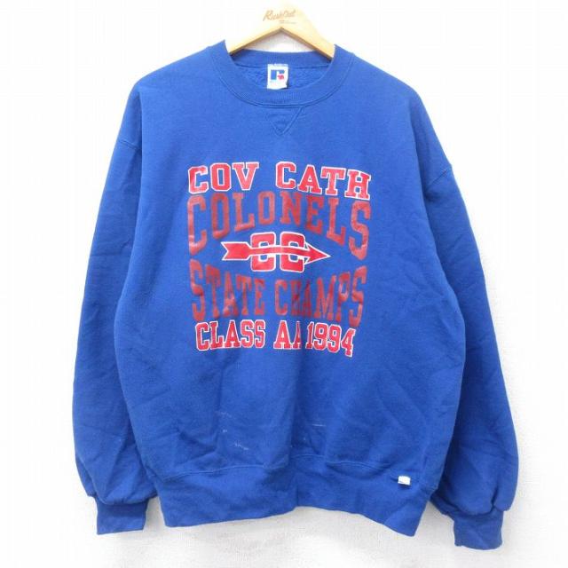 古着 ラッセル 長袖 スウェット メンズ 90年代 90s COLONELS クルーネック USA製 青 ブルー Lサイズ 中古 スエット トレーナー 中古 古着