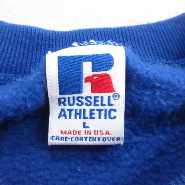 古着 ラッセル 長袖 スウェット メンズ 90年代 90s COLONELS クルーネック USA製 青 ブルー Lサイズ 中古 スエット トレーナー 中古 古着_2
