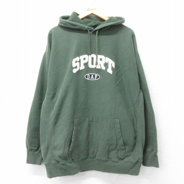 古着 ギャップ GAP 長袖 スウェット パーカー メンズ 00年代 00s ワンポイントロゴ SPORT 緑 グリーン spe XLサイズ 中古 スエ 中古 古着