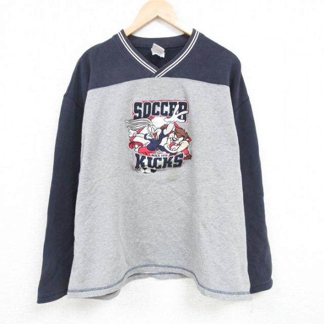 古着 長袖 スウェット メンズ 90年代 90s ルーニーテューンズ LOONEY TUNES バッグスバニー タズ 刺繍 ツートンカラー 大きい 中古 古着の通販は 5,900円