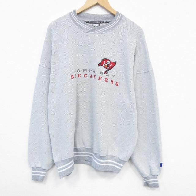 古着 ラッセル 長袖 スウェット メンズ 90年代 90s NFL タンパベイバッカニアーズ 刺繍 大きいサイズ クルーネック USA製 グレ 中古 古着