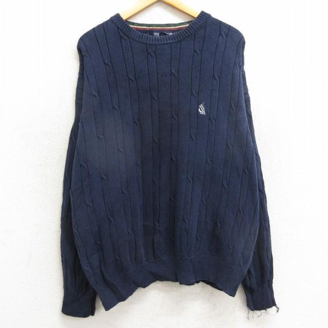 XL★古着 ノーティカ NAUTICA 長袖 ブランド ハーフジップ スウェット メンズ ワンポイントロゴ 大きいサイズ 紺 ネイビー ボーダー 23oct04 中古 スエット トレーナー トップス 古着 ノーティカ NAUTICA 長袖 ブランド ケーブル セーター メンズ 90