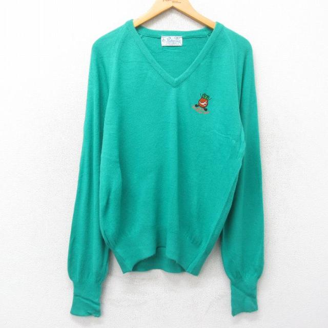 古着 長袖 セーター メンズ 80年代 80s ハワイアンオープン ゴルフ ラグラン アクリル Vネック USA製 緑 グリーン Mサイズ 中 中古 古着