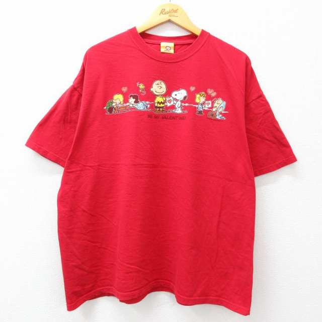 古着 半袖 Tシャツ メンズ ピーナッツ スヌーピー SNOOPY チャーリーブラウン 大きいサイズ コットン クルーネック 赤 レッド 中古  古着｜au PAY マーケット