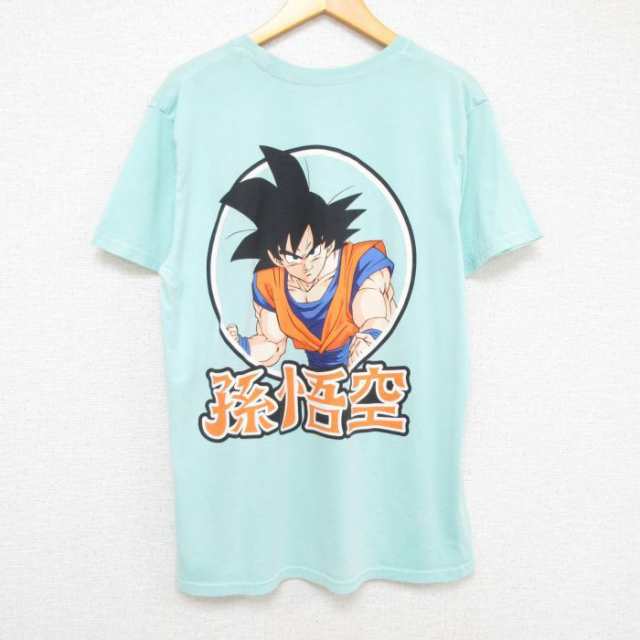 古着 半袖 Tシャツ メンズ アニメ ドラゴンボールZ 孫悟空 孫悟天 クルーネック 薄緑 グリーン Lサイズ 中古 中古 古着｜au PAY  マーケット