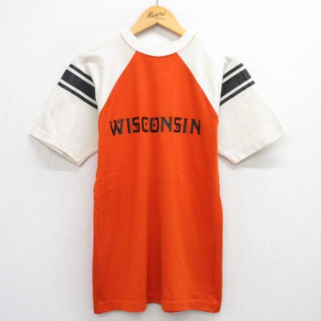 古着 チャンピオン champion 半袖 ビンテージ Tシャツ メンズ 60年代 60s ウィスコンシン ラグラン クルーネック USA製 オレン 中古 古着