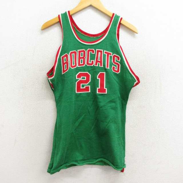 古着 ウィルソン ビンテージ タンクトップ メンズ 70年代 70s BOBCATS 21 クルーネック USA製 緑他 グリーン ユニフォーム ゲ  中古 古着｜au PAY マーケット