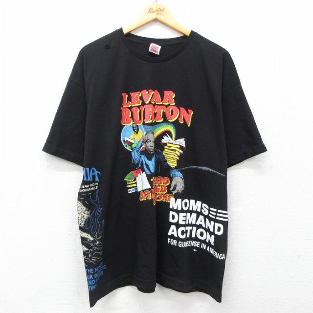 古着 半袖 ビンテージ Tシャツ メンズ 00年代 00s レヴァーバートン 大きいサイズ コットン クルーネック USA製 黒 ブラック s 中古 古着